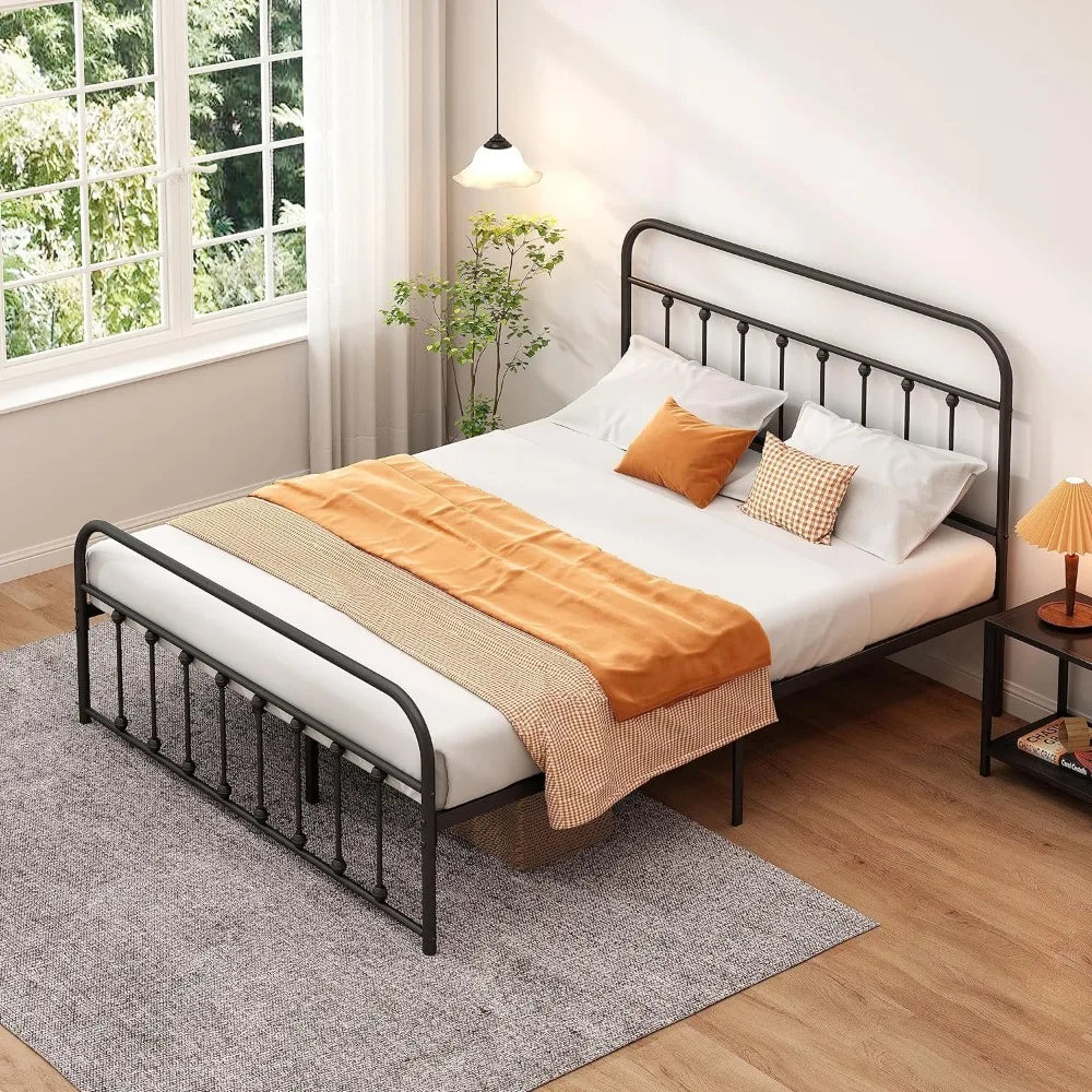 Classic Metal Platform Bed Frame with Heaboard and Footboard,Steel Slats Support,No Box Spring Needed,Full Size,Black Beds