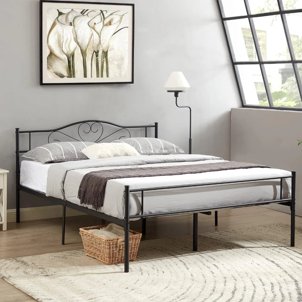 VECELO Metal Platform Bed Frame with Headboard & Footboard, Steel Slats Mattress Foundation, Full/Twin/Full/Queen optional