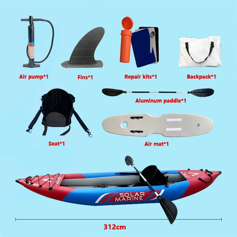 1 Person Inflatable Recreational Touring Kayak Lake River and Ocean Kayak Boat for Fishing Travel and Adventure