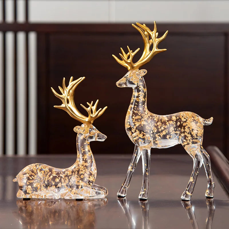 Luxury Transparent Elk Sculpture Home Decor Accessories Modern Living Room Office Bookshelf Accessories Art Animal Aesthetics