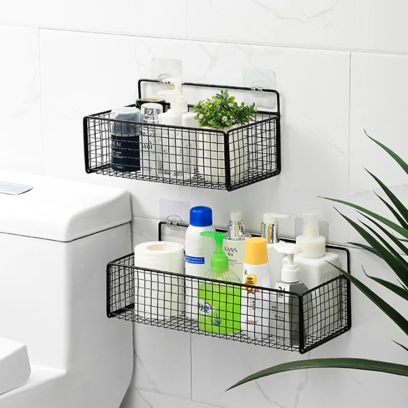 Bathroom Organiser Multifunctional Toiletries Organiser No-Punch Bathroom Shelf Bathroom Kitchen Wall Mount Storage Rack