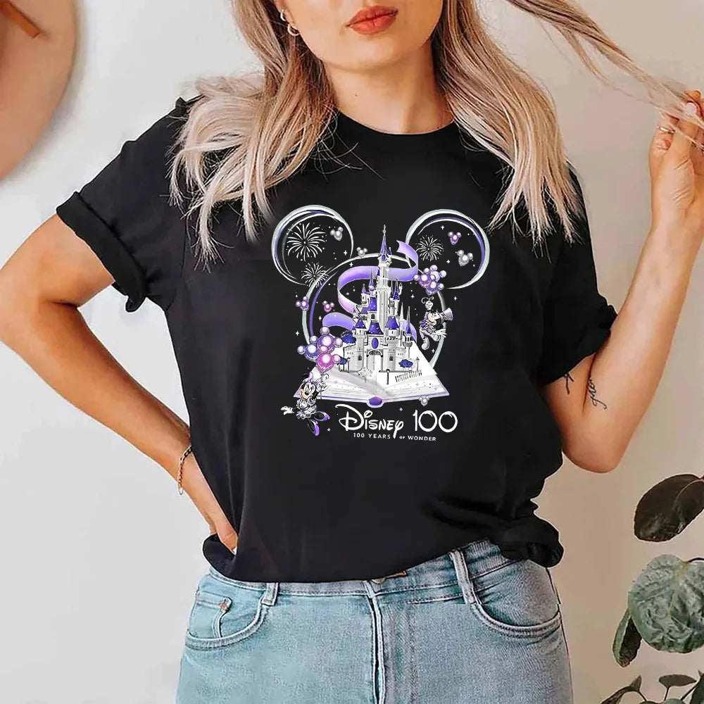 Disney Fashion Youth Style Women's Shirt 100th Anniversary Aesthetic Harajuku Clothing 2023 Summer Casual Travel Woman T-shirts