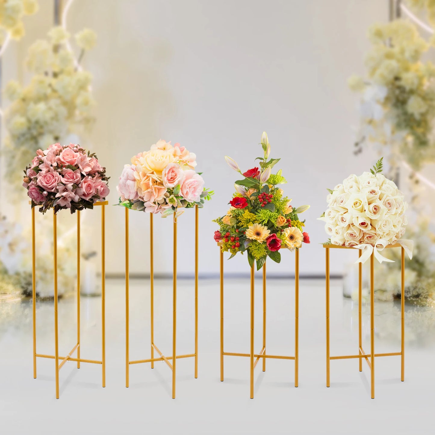 2PCS 57/75cm Wedding Flower Stand, Gold  Flower Stand, Flower Vase for Wedding Table Centerpieces Decor Column Backdrop Stands