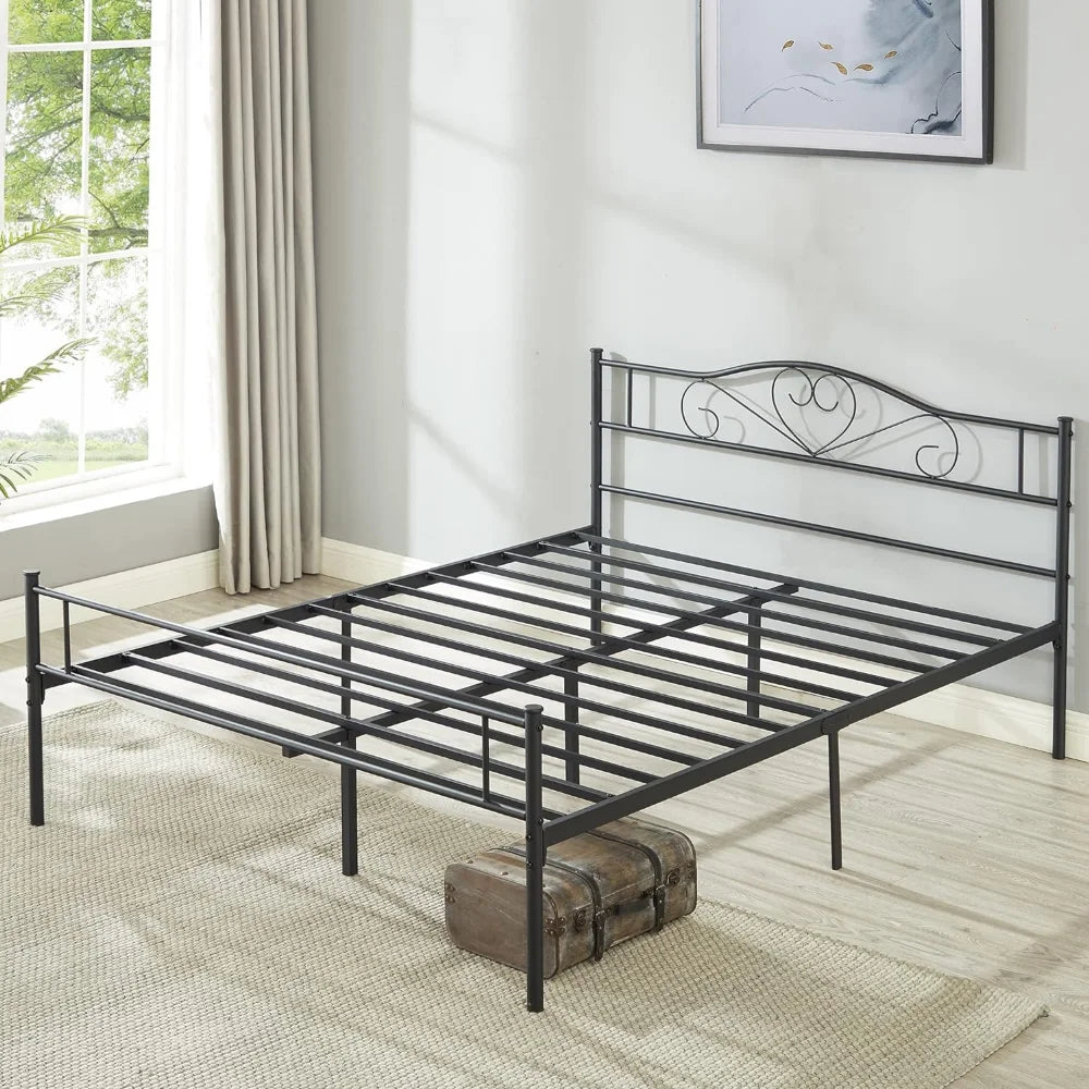 VECELO Metal Platform Bed Frame with Headboard & Footboard, Steel Slats Mattress Foundation, Full/Twin/Full/Queen optional