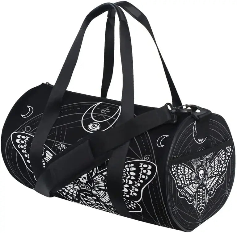 Black Skull Moth Duffel Bags Magic Skulls Sports Gym Bag Travel Luggage Overnight Bags for Men Women Duffel Bags for Traveling