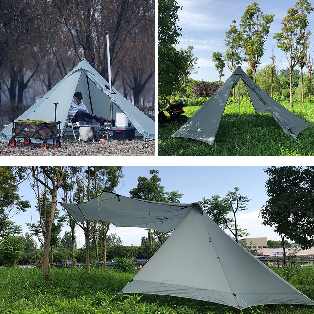 Aricxi 3-4 Person Ultralight Outdoor Camping Teepee 20D Silnylon Pyramid Tent Large Rodless Tent Backpacking Hiking Tents R3