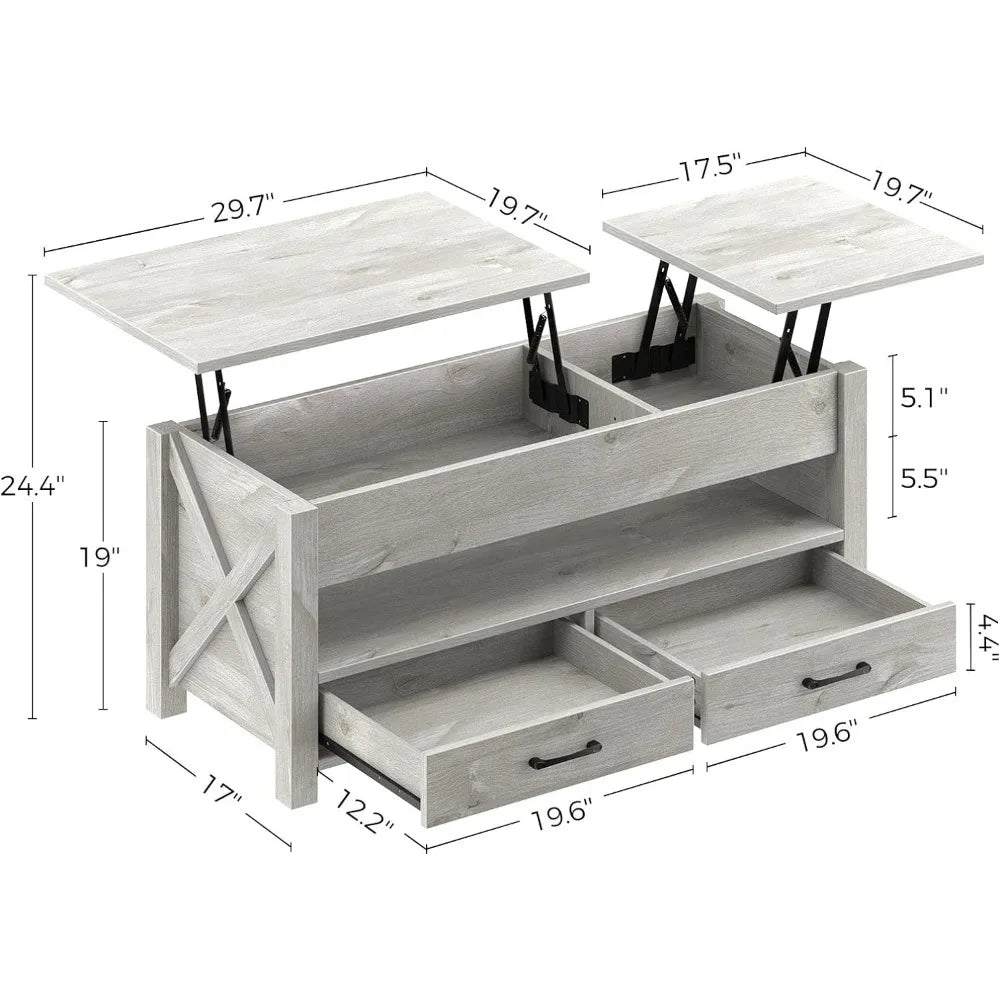 Gray Green Coffee Table 47.2" Lift Top Coffee Table With 2 Storage Drawers and Hidden Compartment Living Room Chairs Furniture