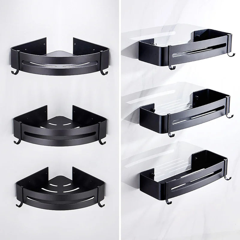 Triangle Towel Shower Storage Rack Black Corner Shelves Wall Mounted Aluminum Shampoo Holder No Drill Bathroom Shelf Organizer