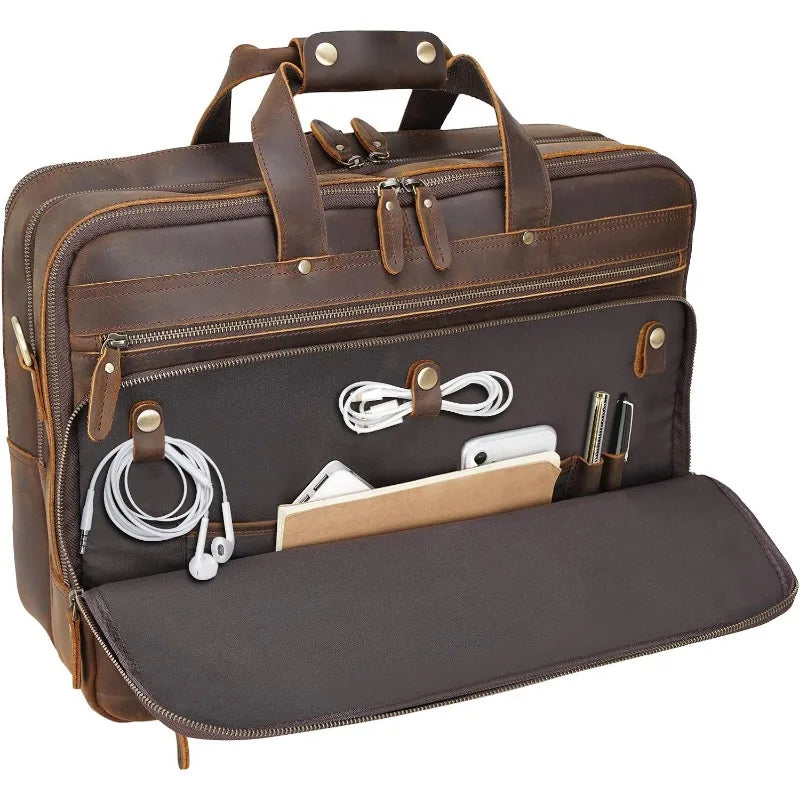 Grain Leather Briefcase For Men Business Travel Case Messenger Bag