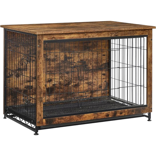 Double-Door Dog House Modern Kennel for Dogs Indoor Up to 70 Lb Heavy-Duty Dog Cage With Multi-Purpose Removable Tray Bed Beds