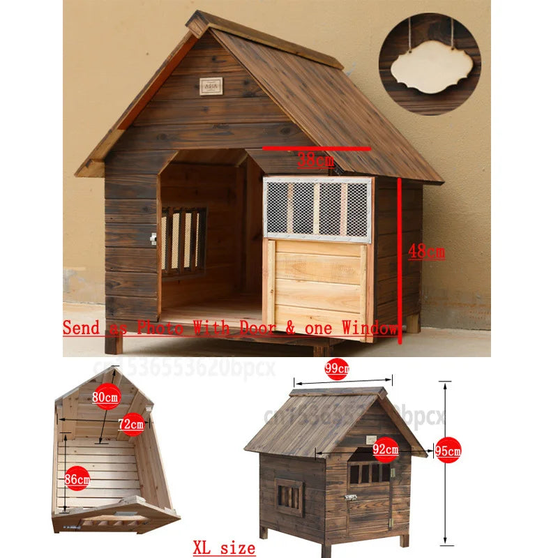 Outdoor Solid Wood Dog House Kennel Waterproof Leakproof Dog Cage for Small Medium Large Dogs Cats House with Door Window