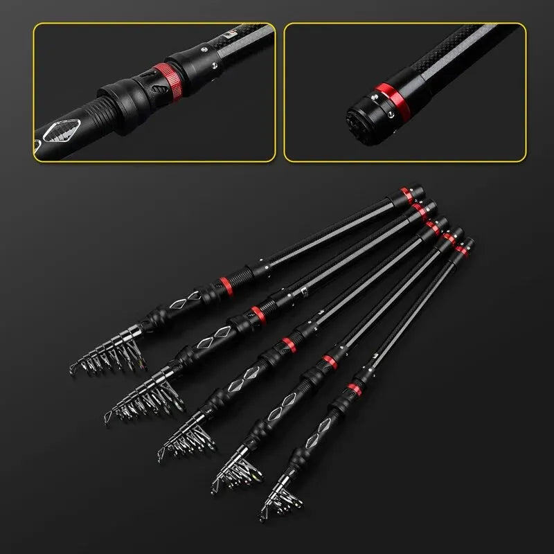 JSFUN Carbon Telescopic Rock Fishing Rod 1.8M 2.1M 2.4M 2.7M 3.0M Ultra Light Rod Lure Carp Fishing Rod Ocean Spinning Rod