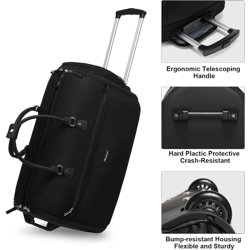 Large Garment Duffle Bag with Wheels, 3 in 1 Garment Suit Luggage Bag for Women Men Business Travel Weekender, Black