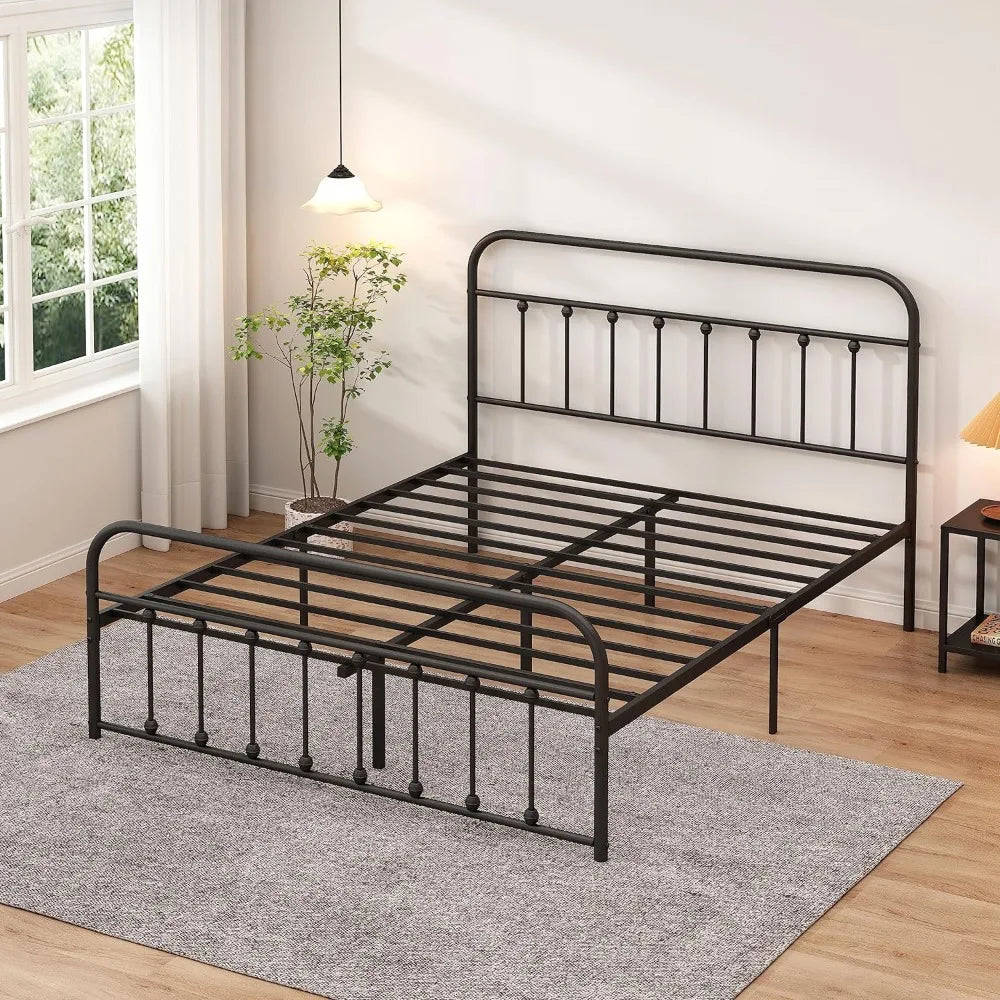 Classic Metal Platform Bed Frame with Heaboard and Footboard,Steel Slats Support,No Box Spring Needed,Full Size,Black Beds