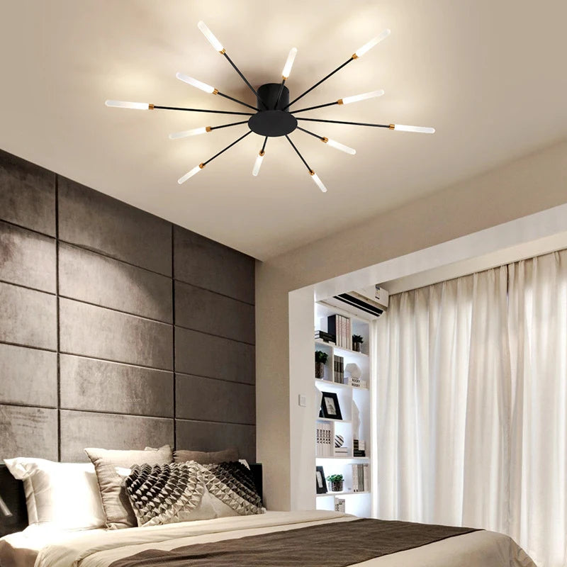 Modern LED Ceiling Light Golden Fireworks Full Star Ceiling Lights Living Room Decor Fixture Dining Room Bedroom led Lamp Lustre