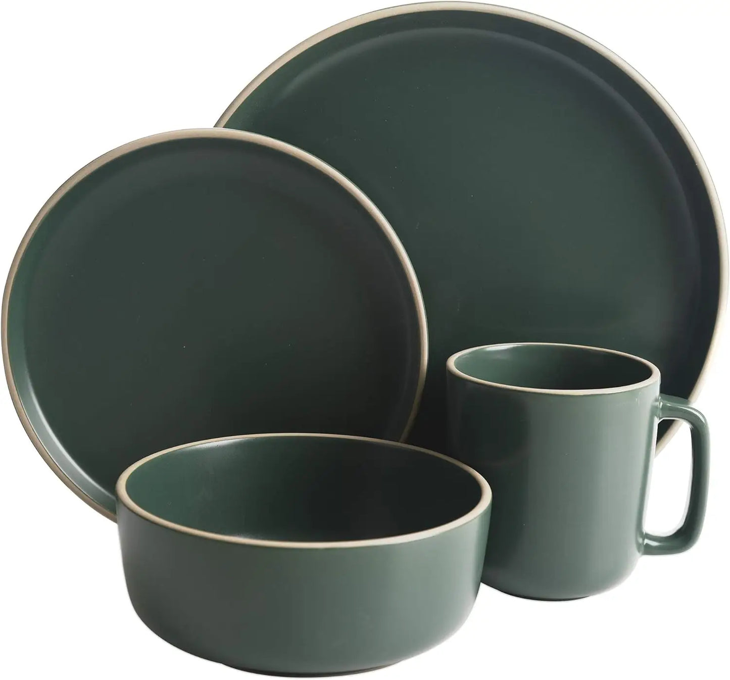 Gibson Home Zuma 16 Piece Round Kitchen Dinnerware Set, Dishes, Plates, Bowls, Mugs, Service for 4, Matte Stoneware, Green