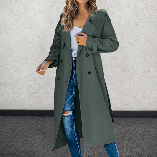 Korean Style Loose Oversized Women's Trench Coat Long Jacket Wind Coat Double-Breasted Lady Windbreaker Autumn Belted Outerwear