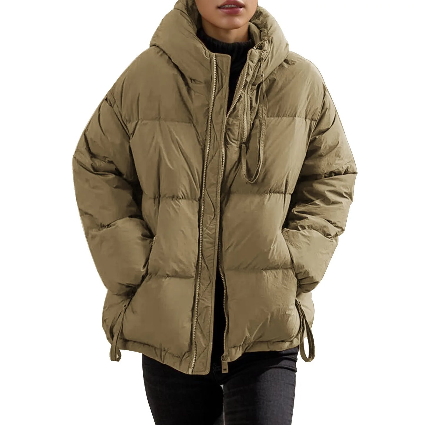 Casual Warm Cotton Padded Coat Women's Lightweight Zippers Warm Down Jacket Korean Fashion Hooded Parkas Winter Jacket Women