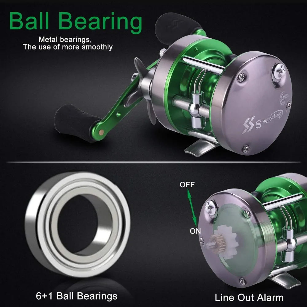 Round Baitcasting Reel Inshore Saltwater Fishing, Conventional Reel-Reinforced Metal Body for Catfish,Salmon/Steelhead