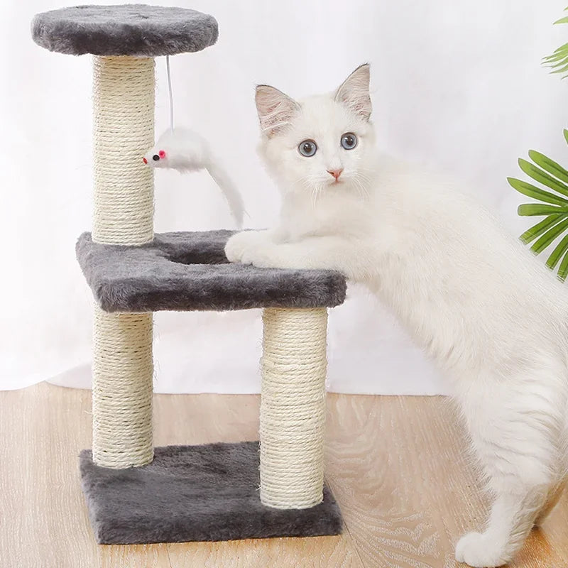 Cat Scratcher Climbing Frame Scratching Post Resistant Sisal Cat Tree with Toys Fish Kitten Playground Pet Furniture Supplies