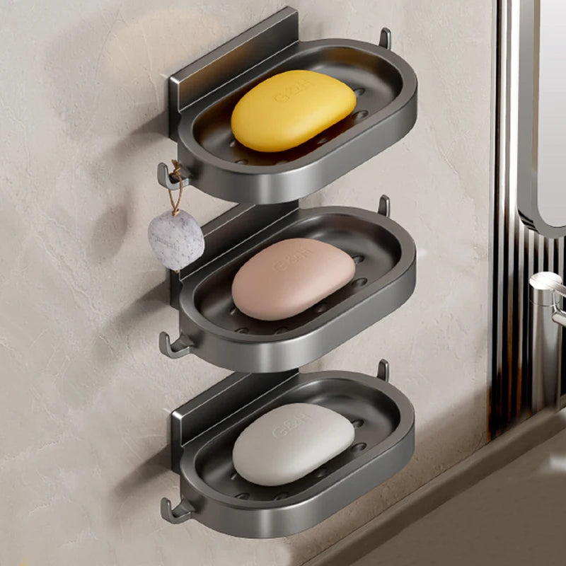 Wall Mounted Bathroom Soap Dish No-drill Space Aluminum Soap Sponge Storage Rack Organizer Accessories Kitchen Soap Holder