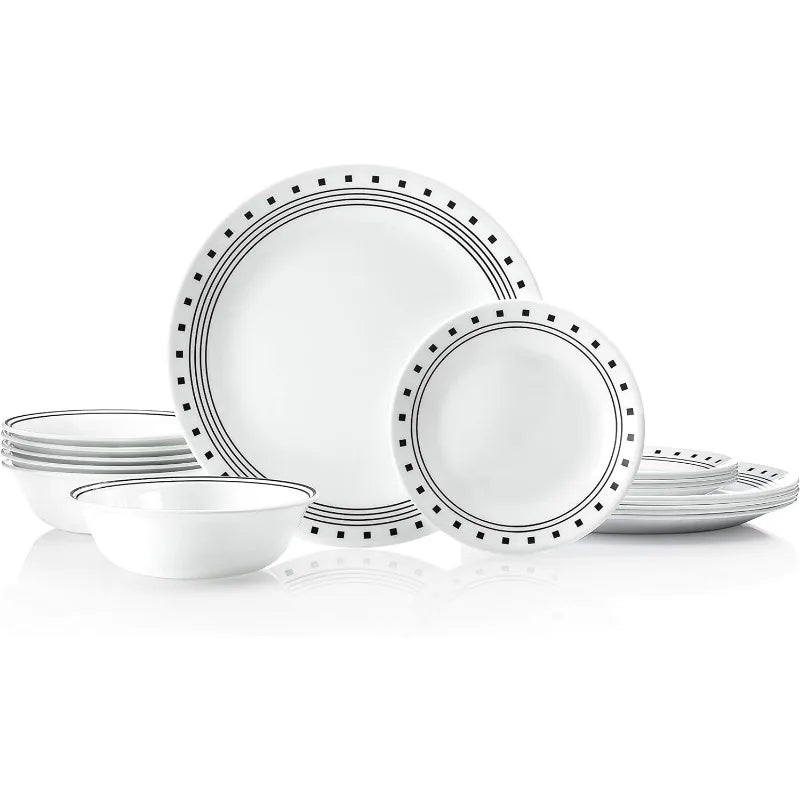 Round Dinnerware Set, Service , Lightweight Round Plates and Bowls Set, Vitrelle Triple Layer Glass,