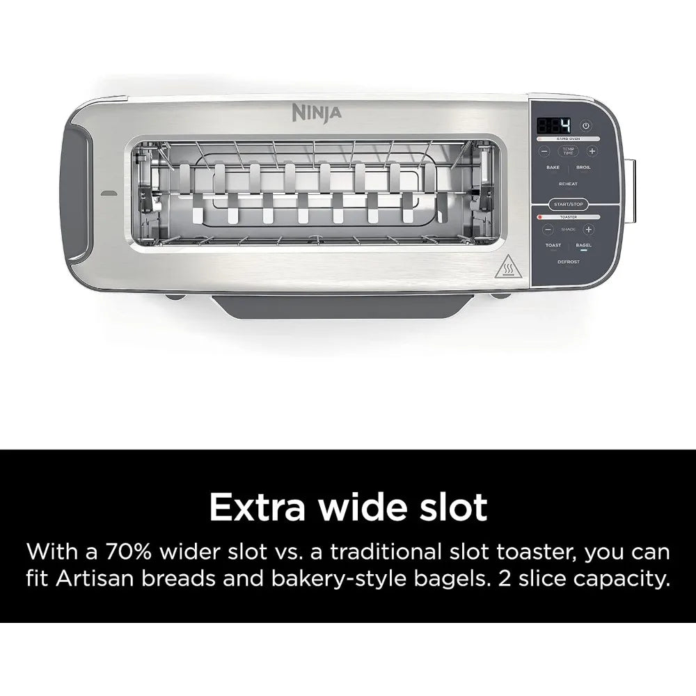 2-in-1 Flip Toaster, 2-Slice Capacity, Compact Toaster Oven, Snack Maker, Reheat, Defrost, 1500 Watts, Stainless Steel