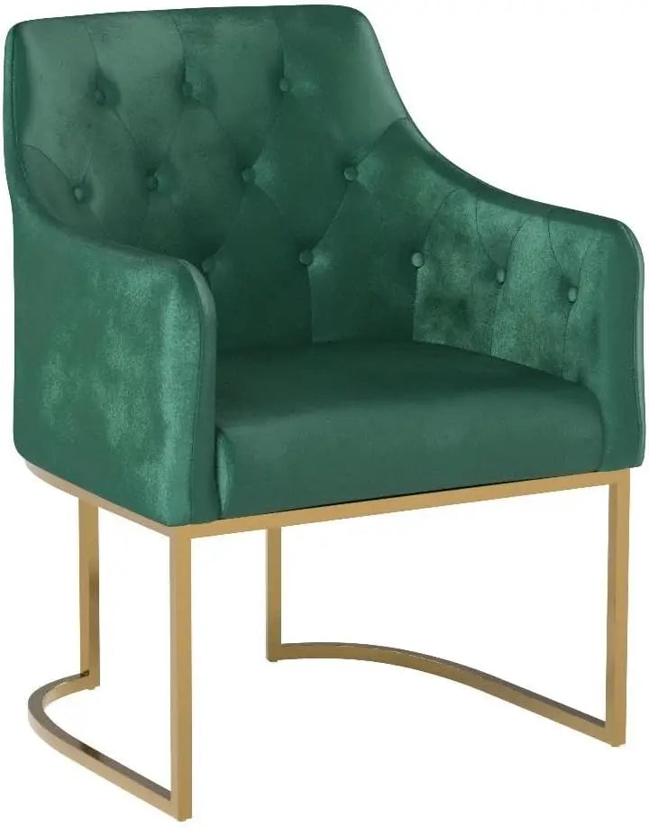 Fern Modern Tufted Glam Home Accent Chair with Velvet Cushions and U-Shaped Base, Emerald and Gold Finish,26"D x 26"W x 34"H