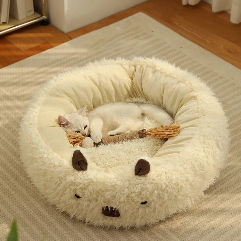 Winter Warm Pet Cat Dog Nest Plush Thicken Round Alpaca Mat Deep Sleep Comfort Soft Breathable Cat House Pet Sofa Supplies