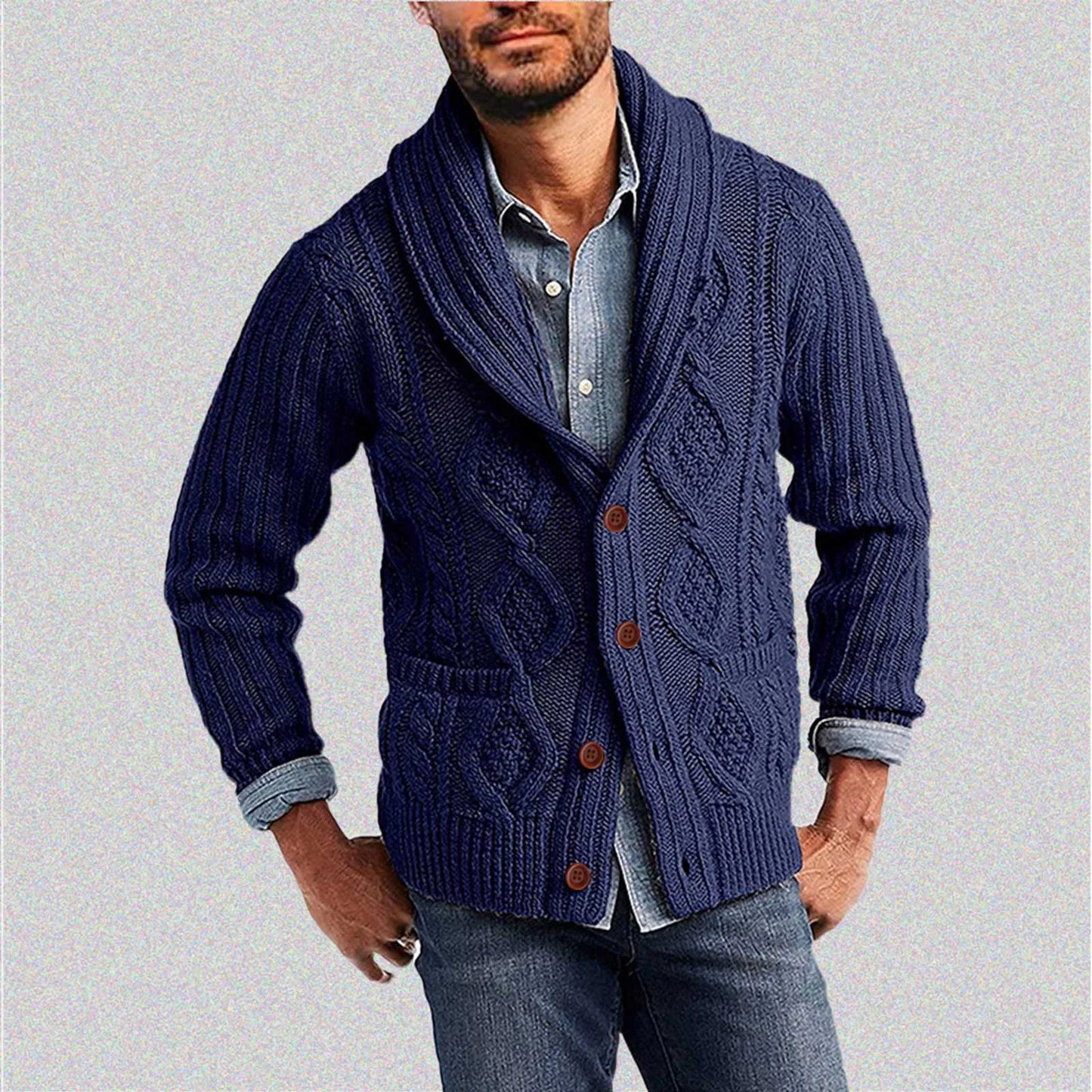 Sweater Men Cardigan Winter Autumn Single-breasted Fashion Shawl Collar Cardigan Sweater Casual Coat