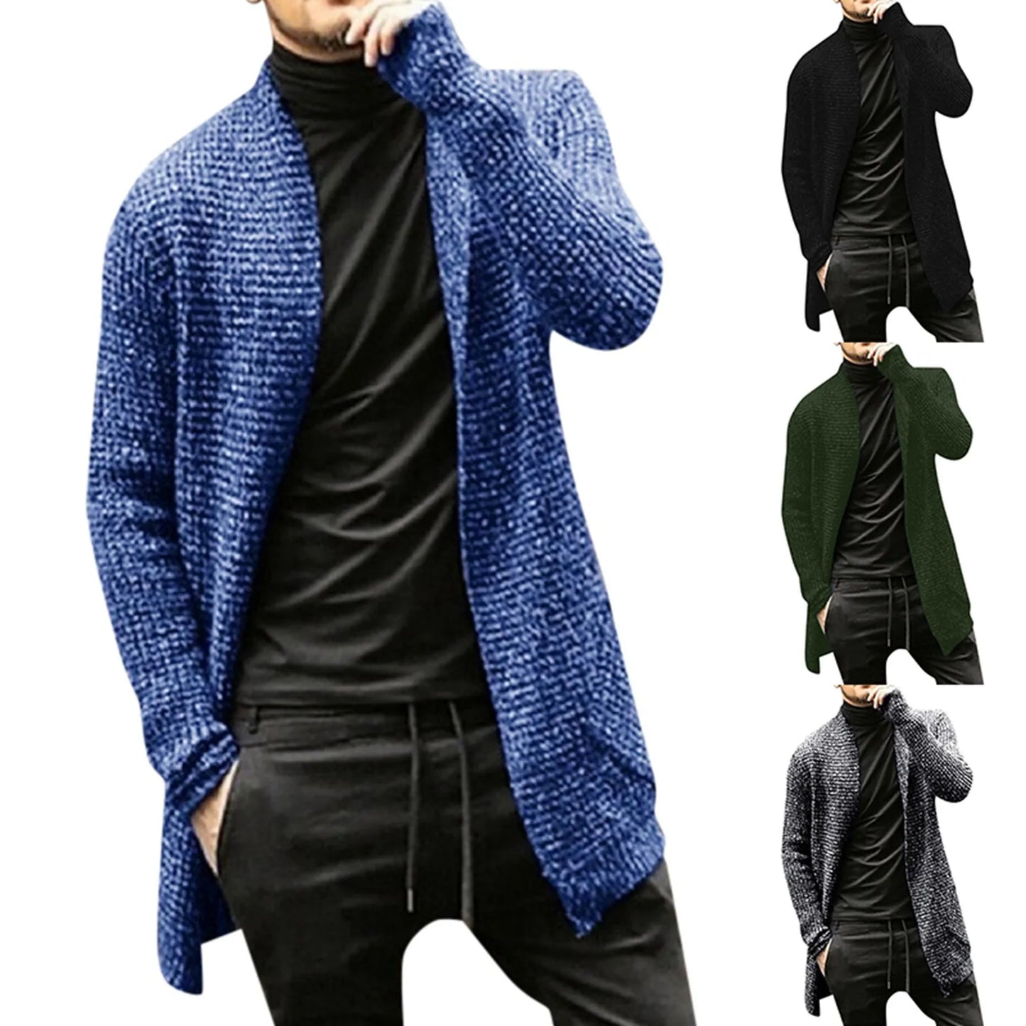 Men's Autumn Long Sleeved Mixed Color Knitted Pocket Cardigan Windbreaker Sweater