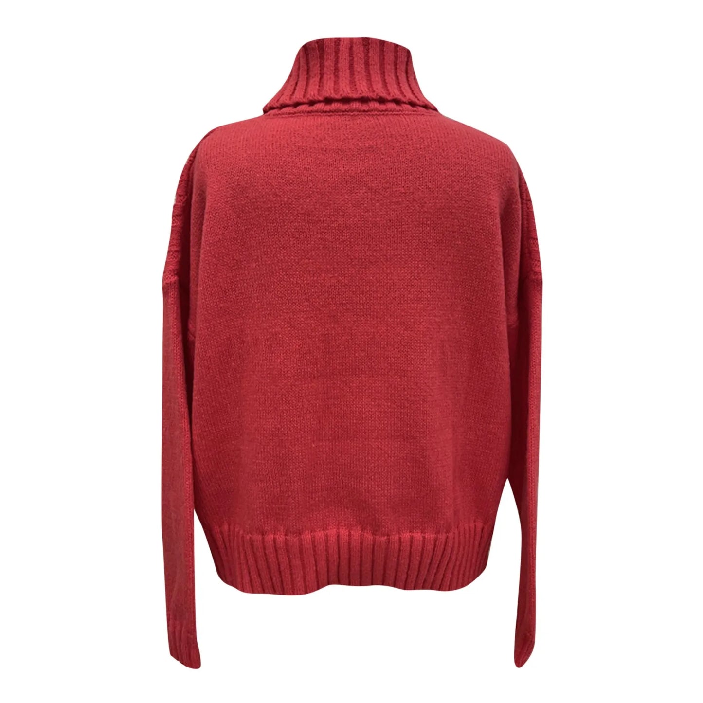 Christmas Autumn Winter Women Turtleneck Sweater Loose Short Elegant Warm Knitted Pullovers Fashion Solid Red Knitwear Jumper