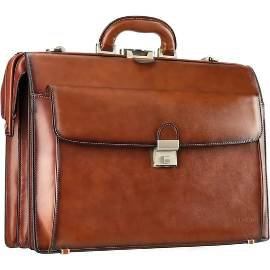 Leather Briefcase for Men with Lock Lawyer Attache Case Hard 15.6 Laptop Attorney Litigator Bag Doctor Style Bag