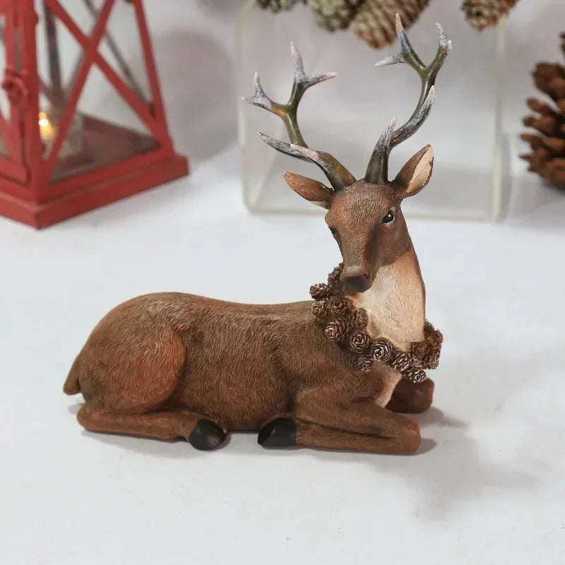 Gold Deer Statue Reindeer Figurines Resin Elk Sculpture Living Room Luxury Home Decor Christmas Decoration Tabletop Ornaments