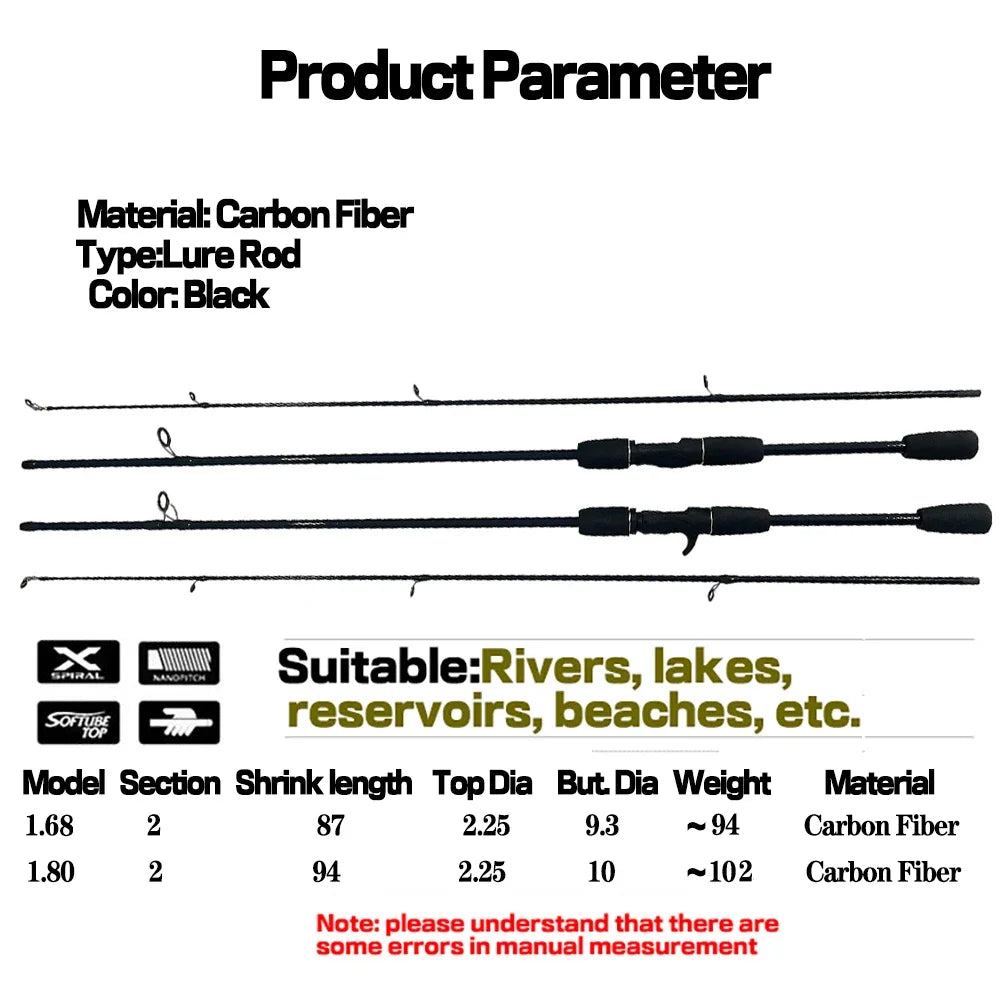 Casting Fishing Rod Bait 2-10g ML Tips Carbon Fiber Octopus Jigging Rods 1.68M 1.8M Light Boat Pole Saltwater Ceramics Rings