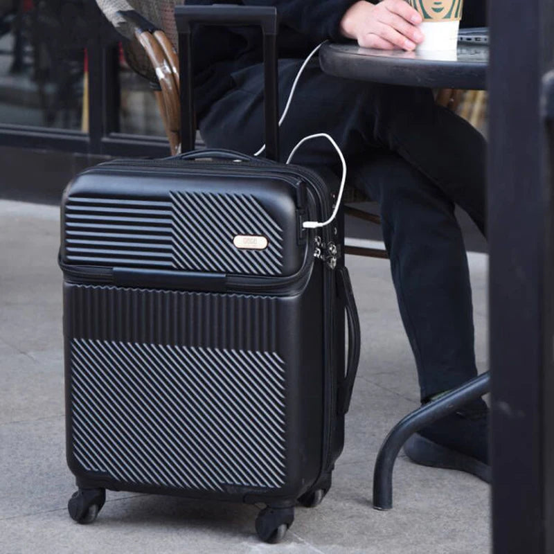 New front opening boarding suitcase men women 20/24/26 inch lightweight trolley travel luggage fashion USB charging luggage