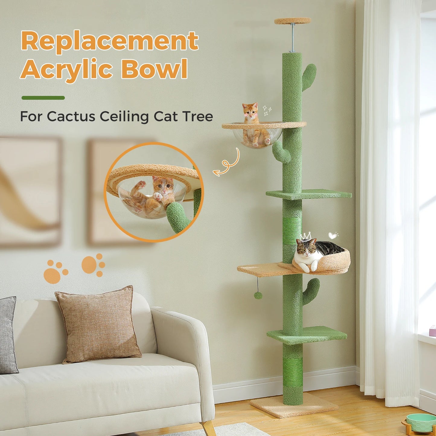 H228-274cm Domestic Delivery Pet Cat Tree Floor to Ceiling Indoor Natural Scratching Post Adjustable Climbing Tree Jumping Toy