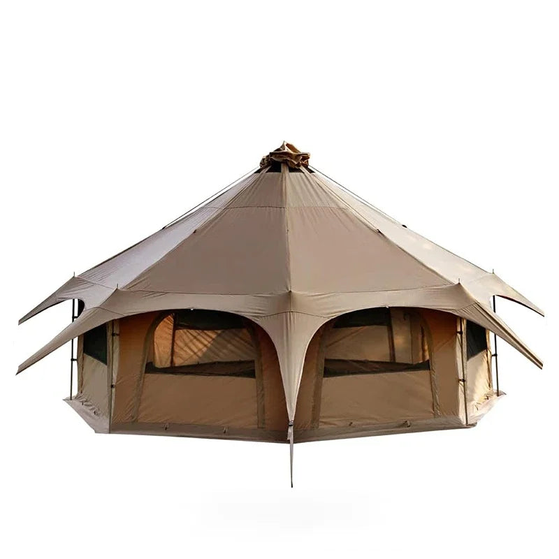 Canvas Tent Bell Tent 16.4ft*High9.2ft with Stove Jack for Glamping Family Camping Zipped Removable Floor