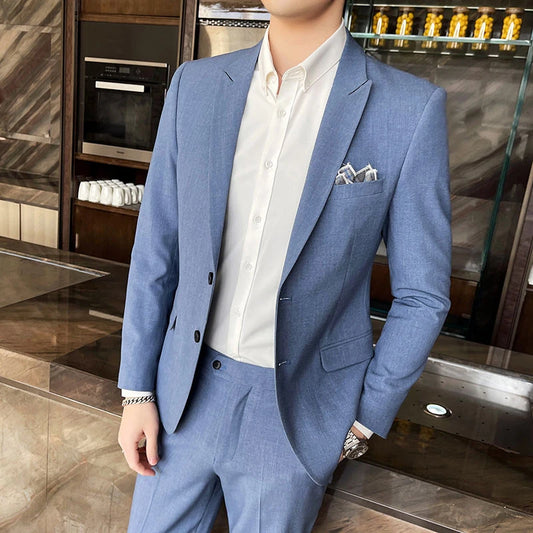 2024 New high quality Men's suit (suit + trousers) High quality fashion Korean version slim party groom dress two-piece set M-4X