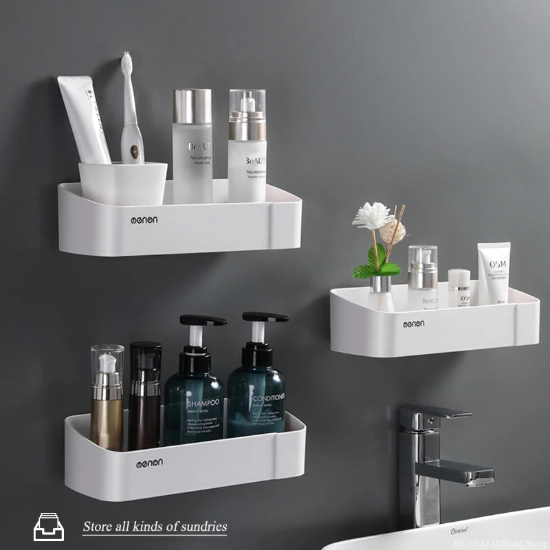 MENGNI-Waterproof Wall-mounted Plastic Storage Shelf   Shower Product Holder Kitchen Storage rack Bathroom Accessories sets