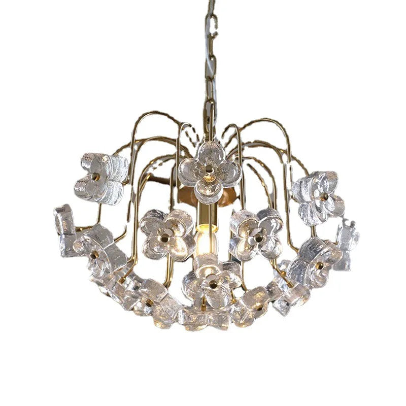 Retro French Pastoral Antique Petal Luxury Glass Iron Chandelier for Living Dining Room Bedroom Home Decoration Light Fixture