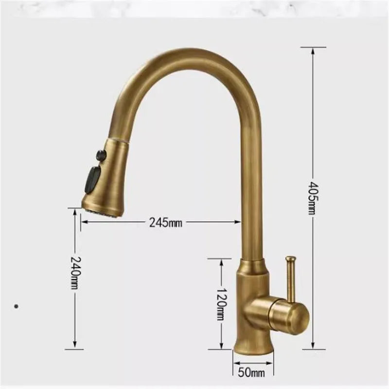 Tuqiu Antique Pull Out Kitchen Faucet Brass Sink Faucet Mixer Tap 360 degree rotation torneira cozinha mixer taps Kitchen Tap