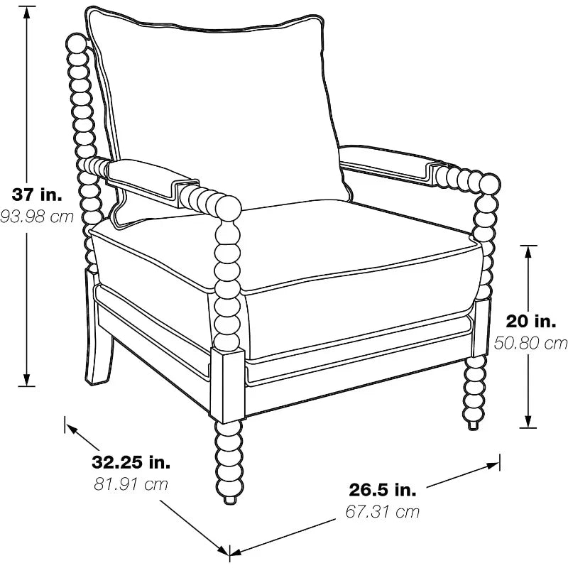 OSP Home Furnishings Kaylee Spindle Accent Chair, 26.5” W x 32.25” D x 37” H, Antique White Frame with White Linen Fabric