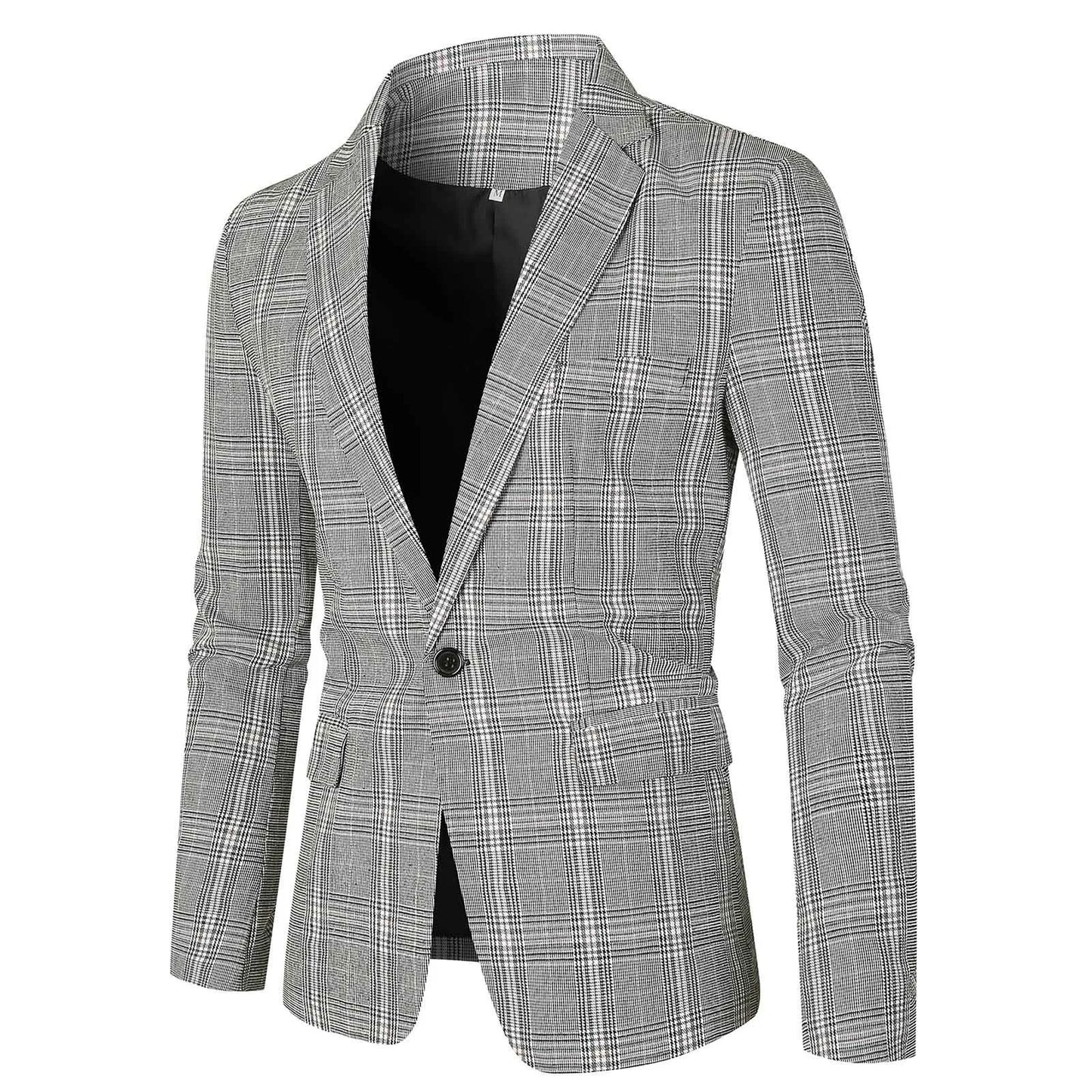 Plaid Jacket Turndown Collar Suit Coat Slim Fit One Button Official Jackets Thin Top Men's Lightweight Outwear Male Coat 2024