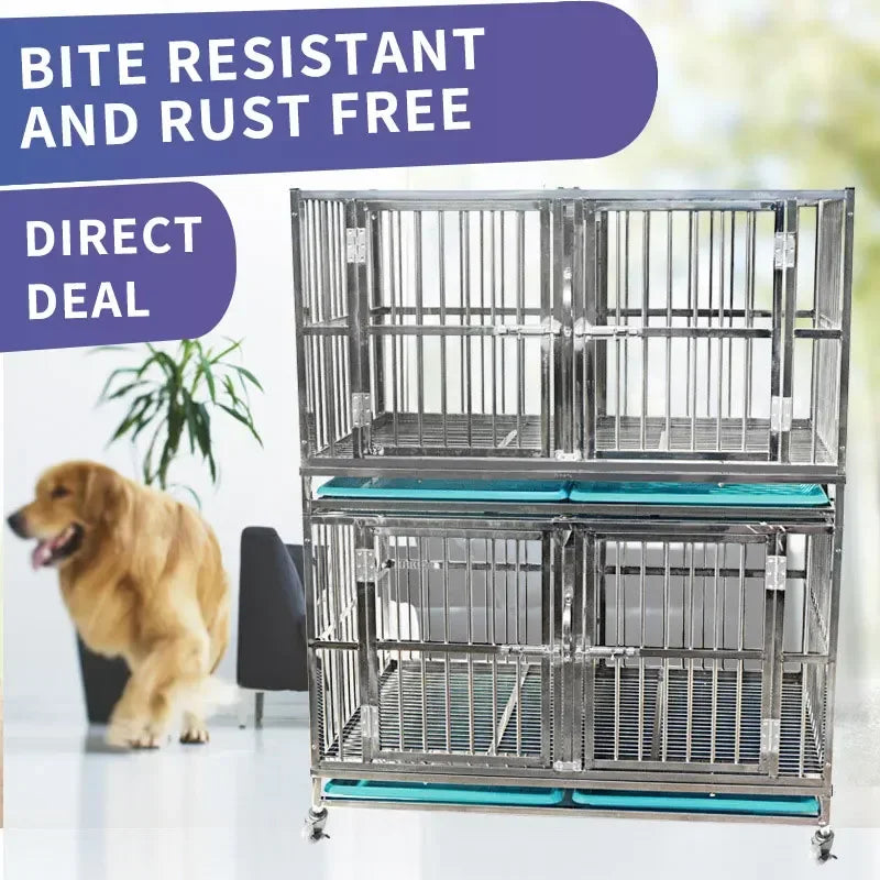 Stainless Steel Dog Cage Multi-layer Cage Boarding Cage For Large, Medium-sized, Dog Kennel Heavy Duty Dog Crate