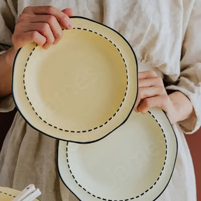 Irregular Shaped Dinner Plate Underglaze Color Ceramic Plates Relief Retro Dish Set Steak Pasta Bread Salad Dessert Tableware