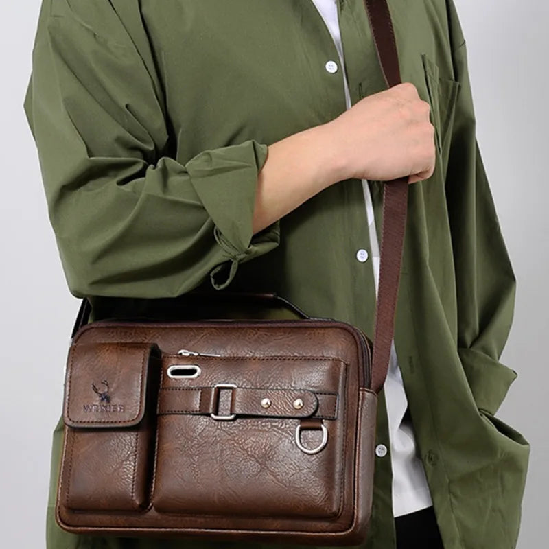 Men Vintage Shoulder Bag Pu Leather Business Messenger Bag For Man Fashion Small Male Crossbody Bags Handbags 2024 New