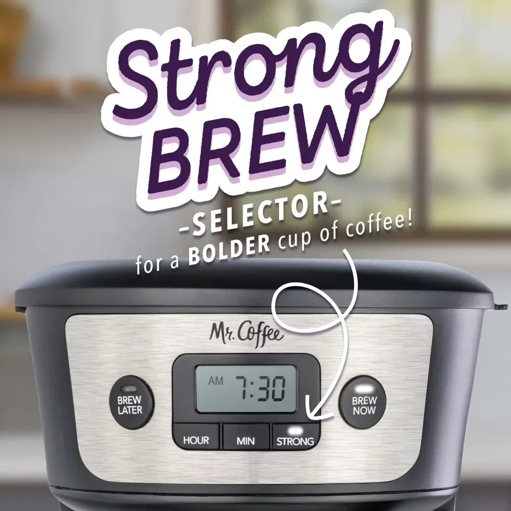 12-Cup Programmable Coffee Maker with Strong Brew Selector, Stainless Steel