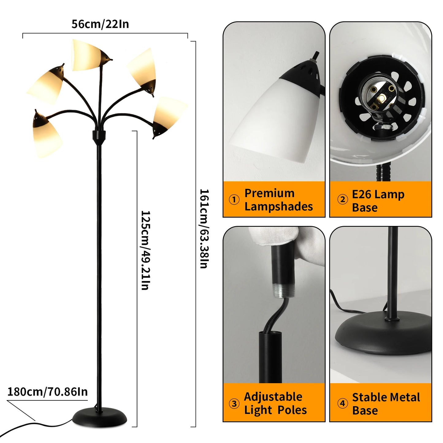 Depuley 3-Light 65" Gooseneck Tree Standing Floor Lamp Modern Flexible LED Adjustable Metal White Shades for Living Room E26