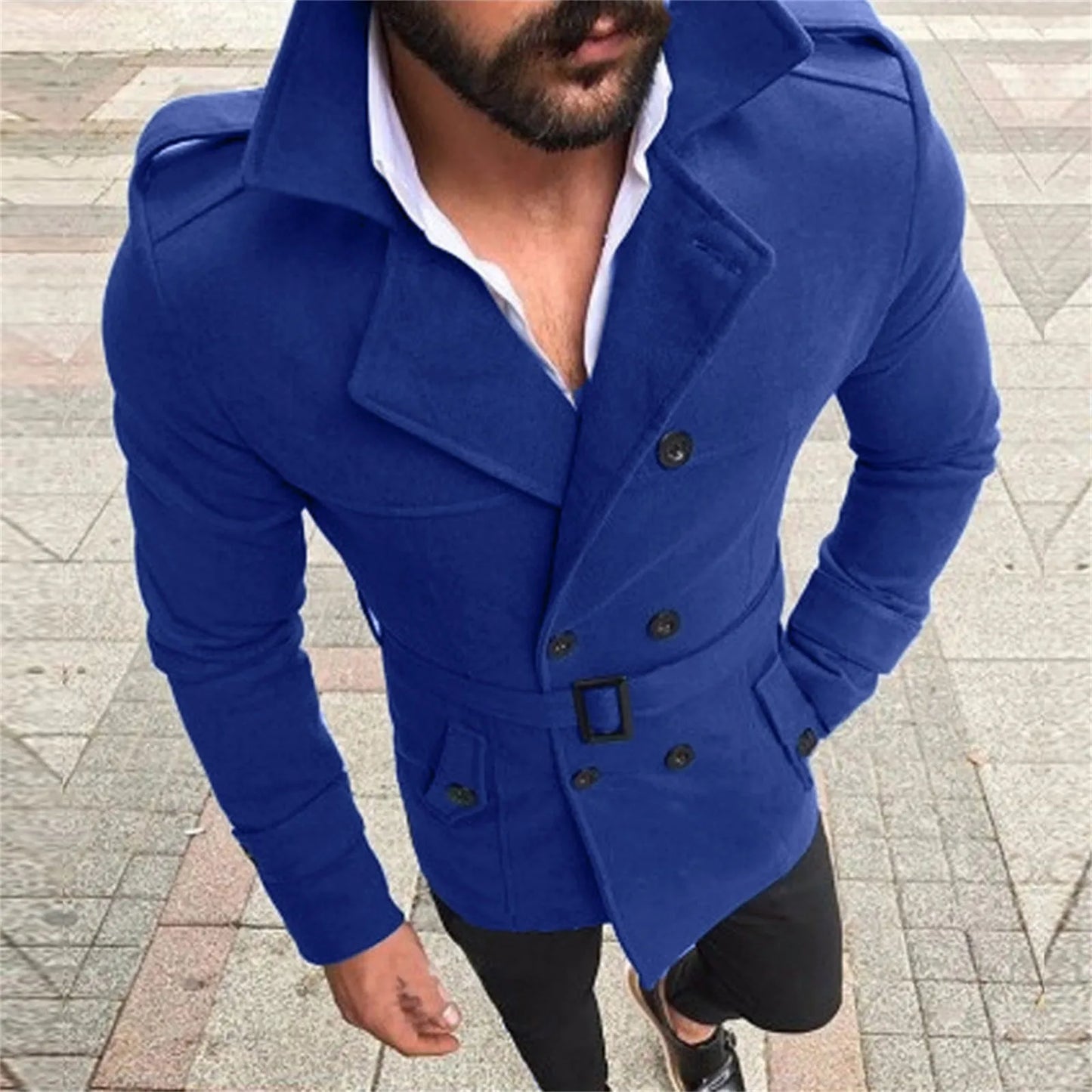 New Jacket Men Slim Fit Long Sleeve Suit Top Jacket Trench Coat Outwear Men Coat Wool Hooded Autumn Winter Warm Button Coat